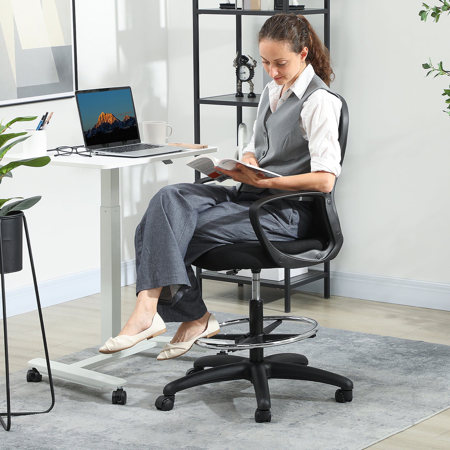 Drafting Chair with Adjustable Footrest Black - Vinsetto image 8