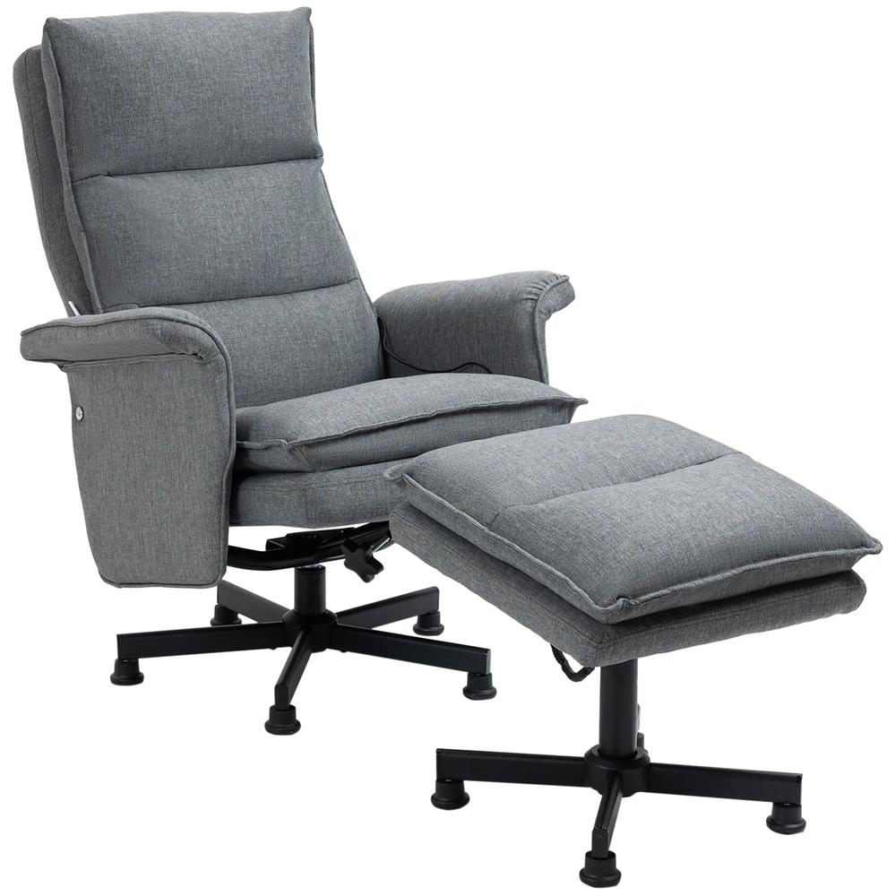 HOMCOM Swivel Recliner Chair and Footstool, Upholstered Massage Recliner Armchair with Remote Control, Timer and Steel Base, Grey Additional View 13