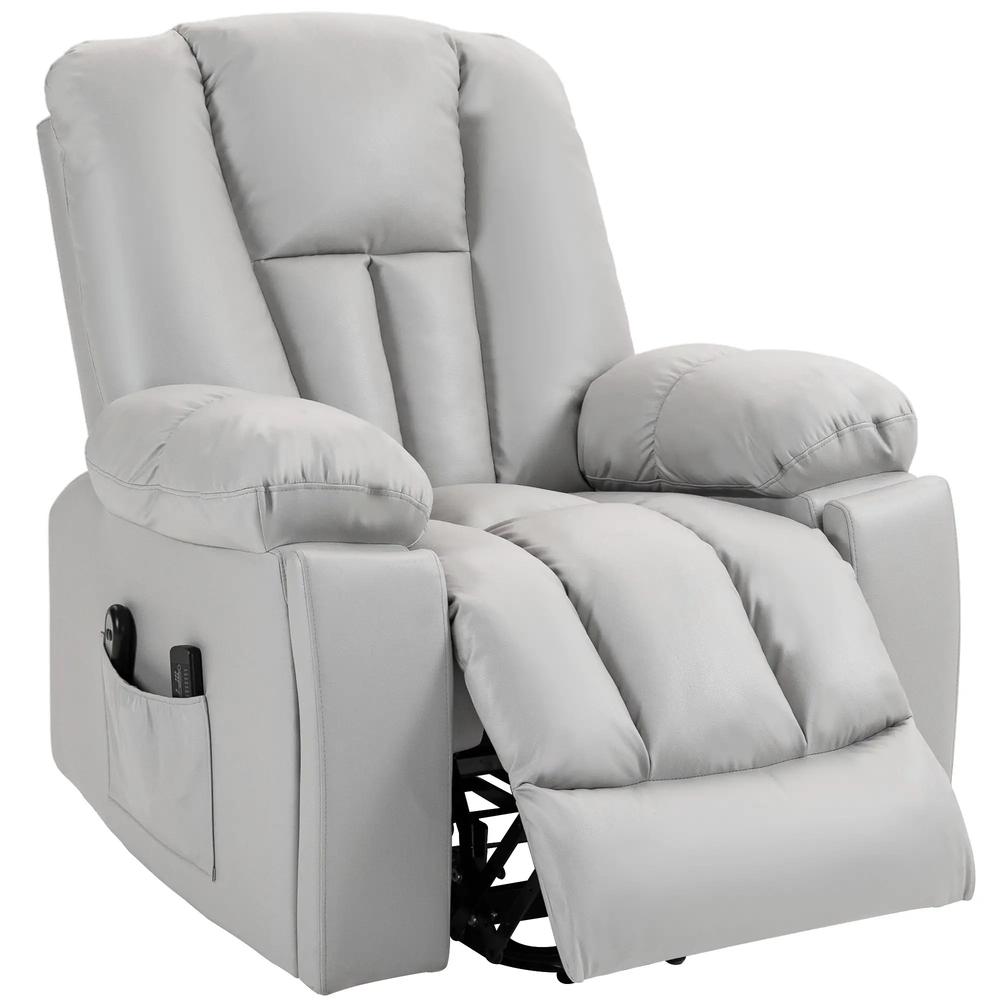 HOMCOM Leathaire Eight Massage Point Armchair, with Reclining Back - Light Grey Additional View 11