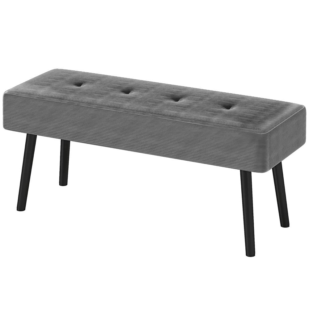 HOMCOM End of Bed Bench, Corduroy Bedroom Bench with Thick Padding and Steel Legs, Tufted Window Seat for Entryway, Living Room, Grey Additional View 11