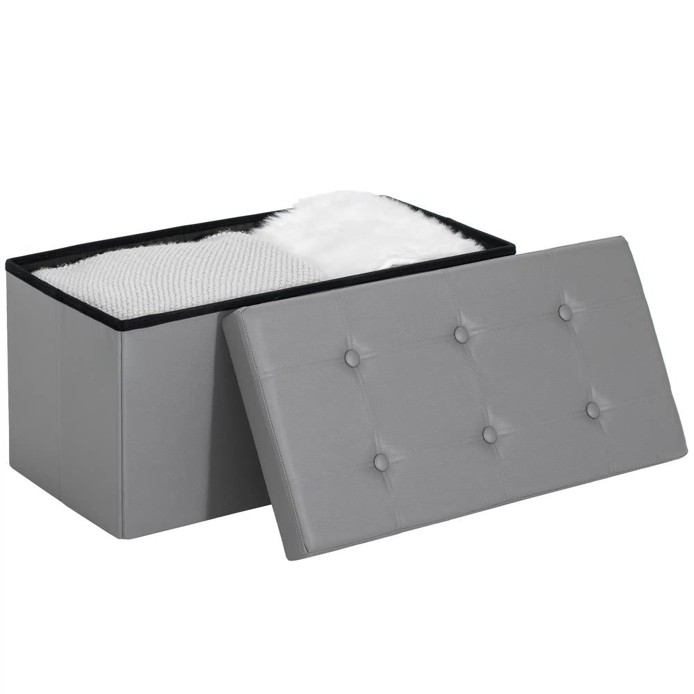 HOMCOM End of Bed Bench, Storage Ottoman Bench, 89L PU Leather Folding Foot Rest Stool, Grey Additional View 11