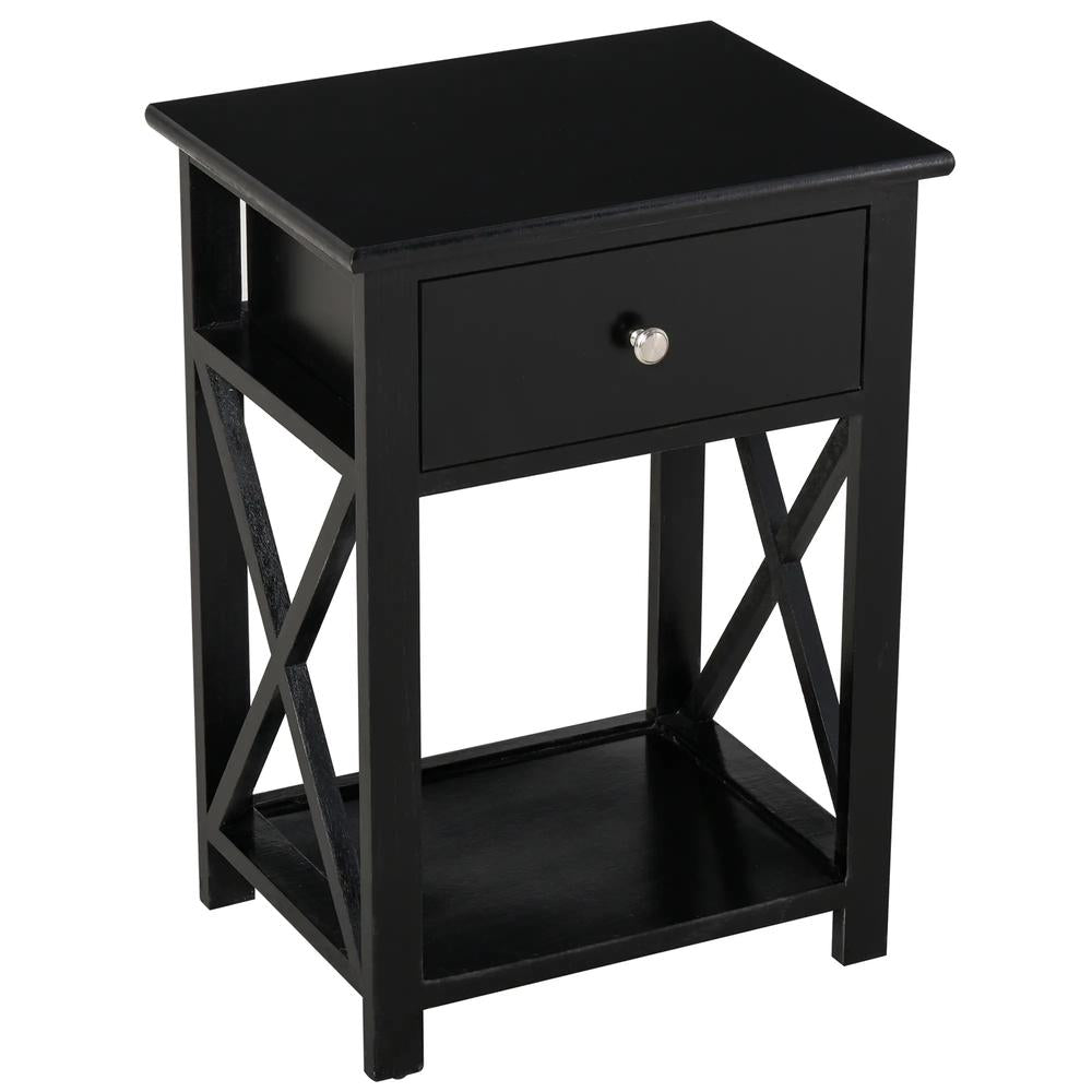 HOMCOM End Table, Sofa Side Table with Drawer X Bar Bottom Storage Shelf, Nightstand Bedside Table for Bedroom or Living Room Black Additional View 10