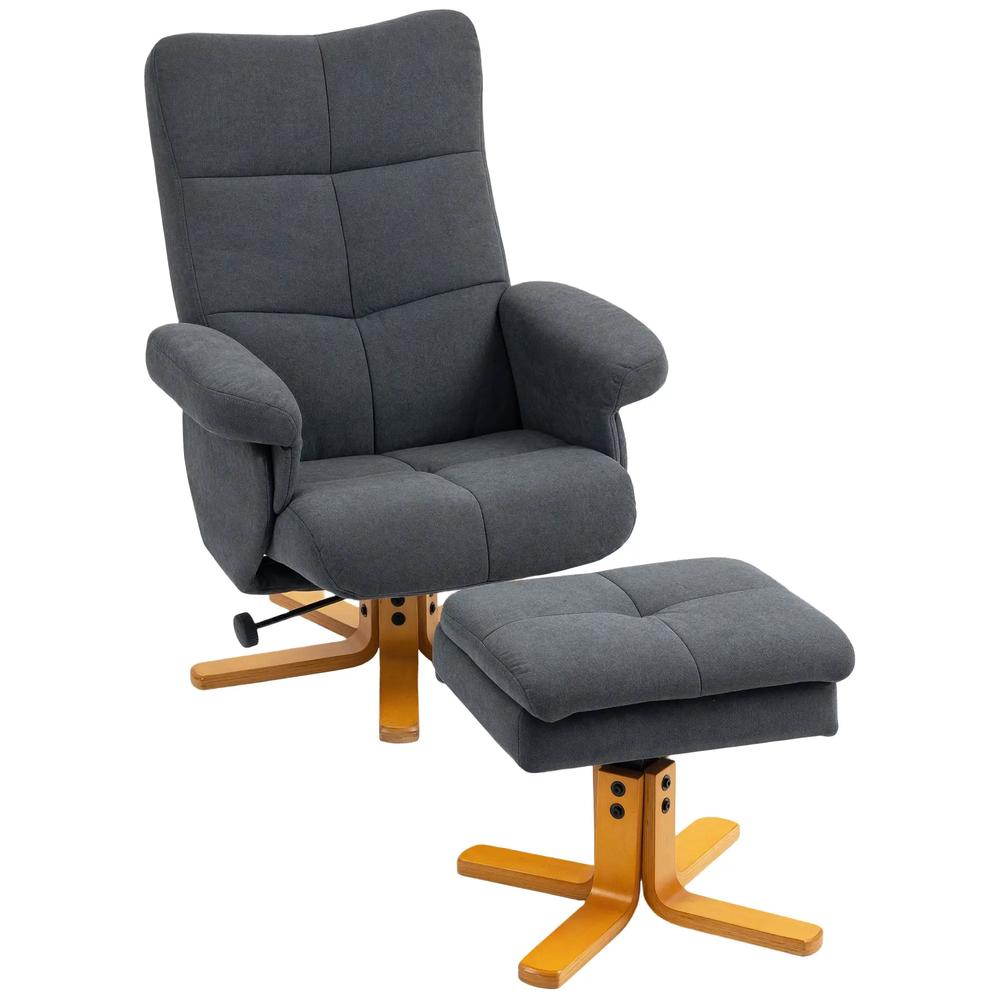 HOMCOM Linen-Look Recliner, with Storage Ottoman - Grey Additional View 10