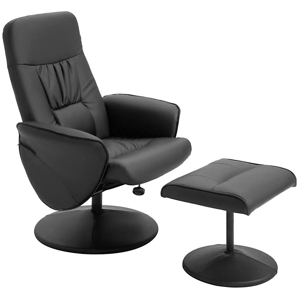 HOMCOM Swivel Recliner Chair with Footstool, PU Leather Armchair and Ottoman with High Back and Round Base for Living Room, Black Additional View 10