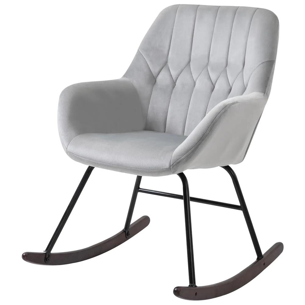HOMCOM Rocking Chair Reading Accent Armchair with Steel Frame Sponge Padded for Living Room, Dining Room, Office, Balcony, Grey and Black Additional View 10