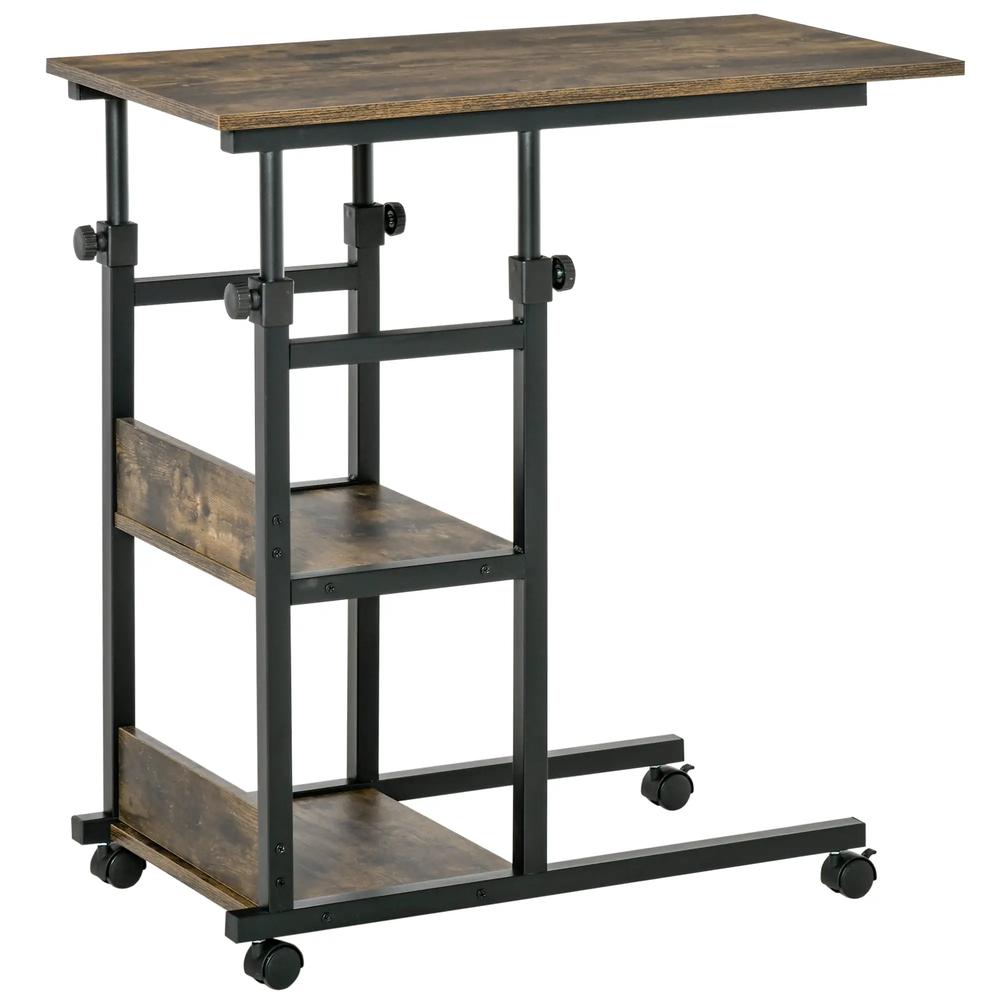 HOMCOM C-Shaped Side Table Industrial Mobile Rolling End Desk with 3-Tier Storage Shelving, Adjustable Height, Wheels Additional View 10
