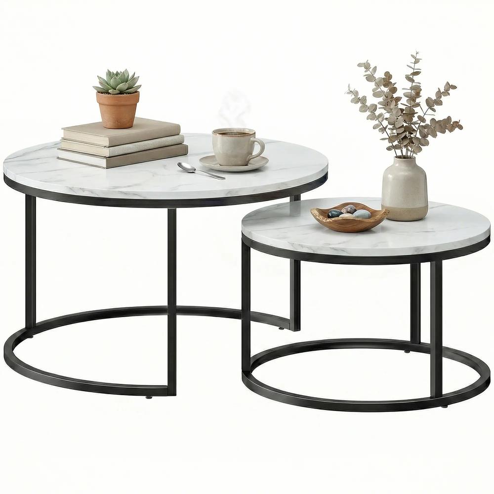 HOMCOM Set of Two Marble-Effect Stacking Tables Additional View 23