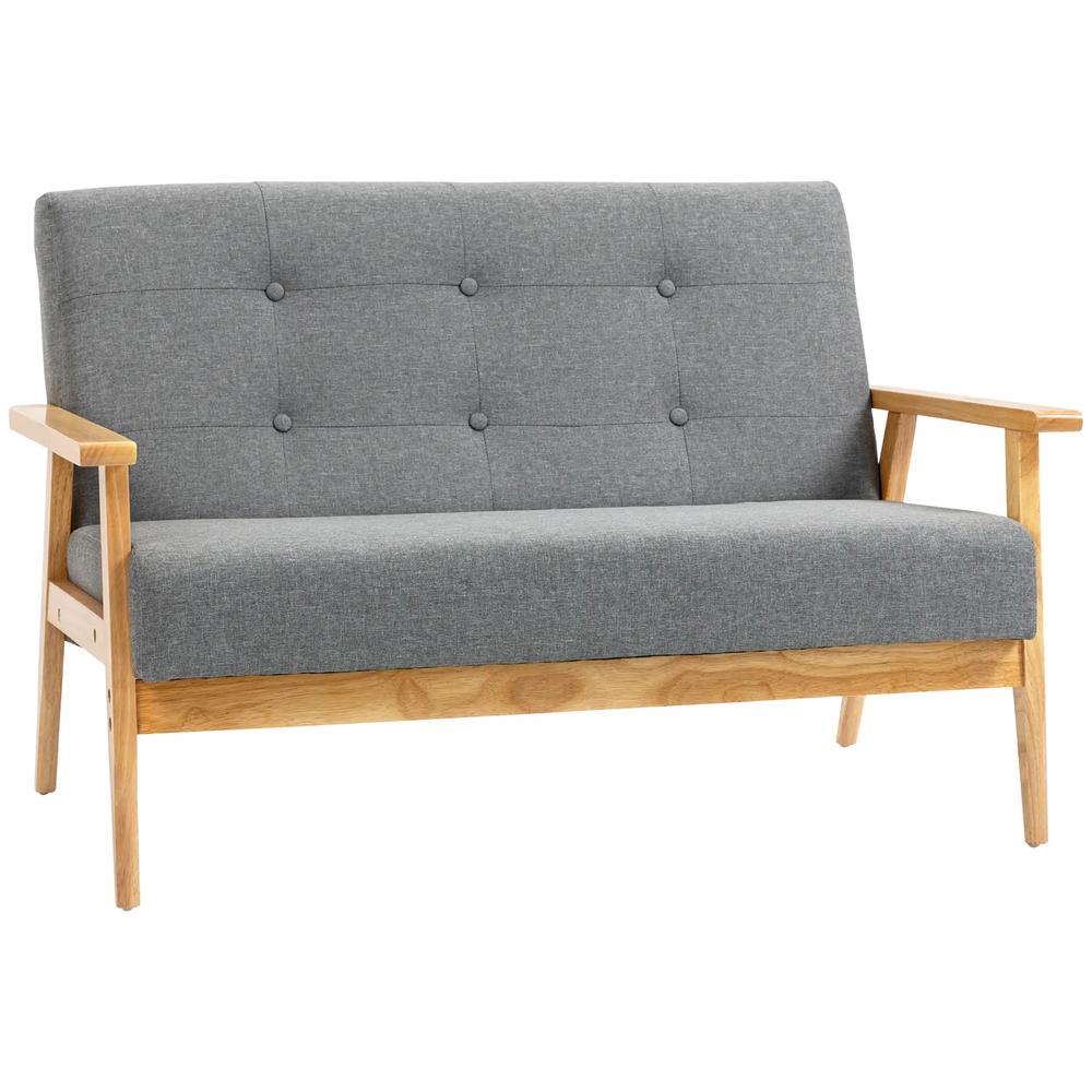 HOMCOM 2 Seater Sofa Modern Linen Fabric Upholstery Tufted Couch with Rubberwood Legs for Living Room and Kitchen, Dark Grey Additional View 10