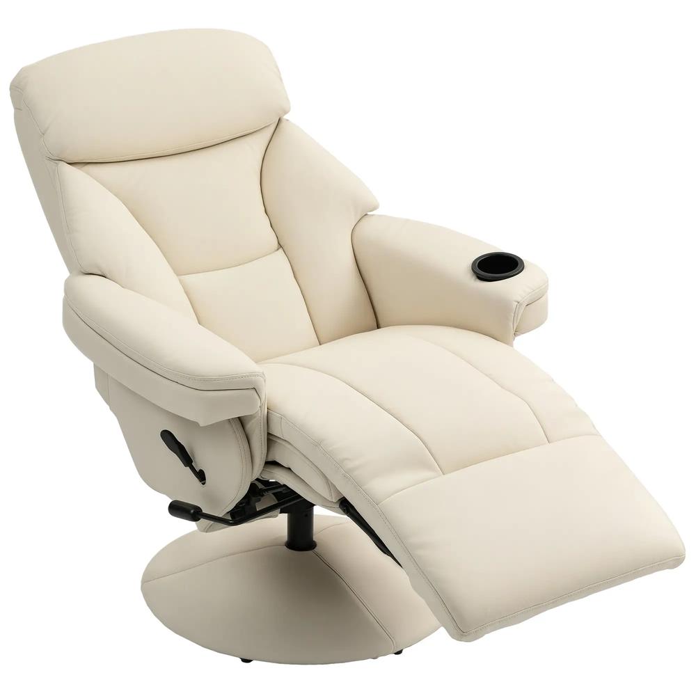 HOMCOM Manual Recliner Chair with Footrest, Upholstered Reclining Armchair with Adjustable Backrest and Cup Holder, PU Leather Swivel Chair for Living Room, Bedroom, Cream White Additional View 11