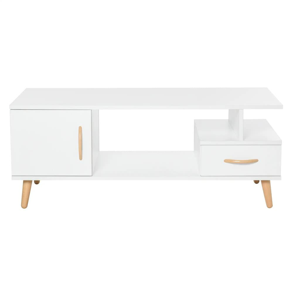 HOMCOM Modern Minimalism Coffee Table with Storage, Sofa Side Table with Shelf & Drawer for Living Room Reception Room, White Additional View 11