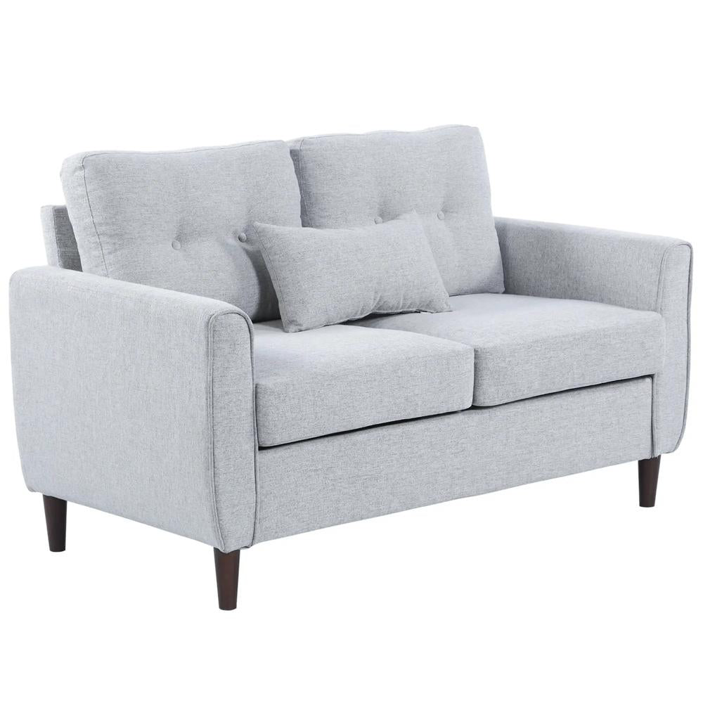 HOMCOM 2 Seater Sofa with Spring Cushion, Fabric Sofa with Wooden Legs, Modern Love Seat for Living Room, 140cm Width Tufted Couch for Bedroom, Light Grey Additional View 12