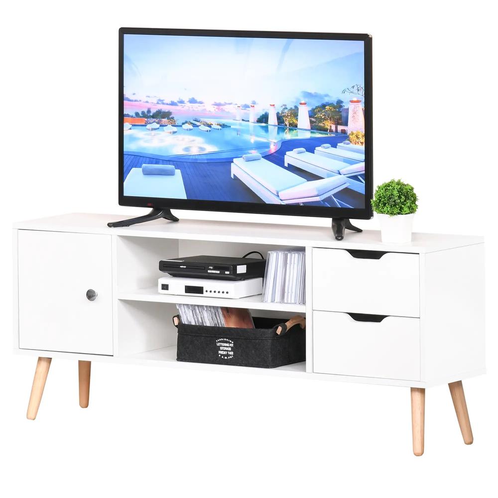 HOMCOM TV Stand for TVs up to 50", TV Console Cabinet with Open Storage Shelf and Drawers for Living Room, Entertainment Room and Bedroom, White Additional View 10