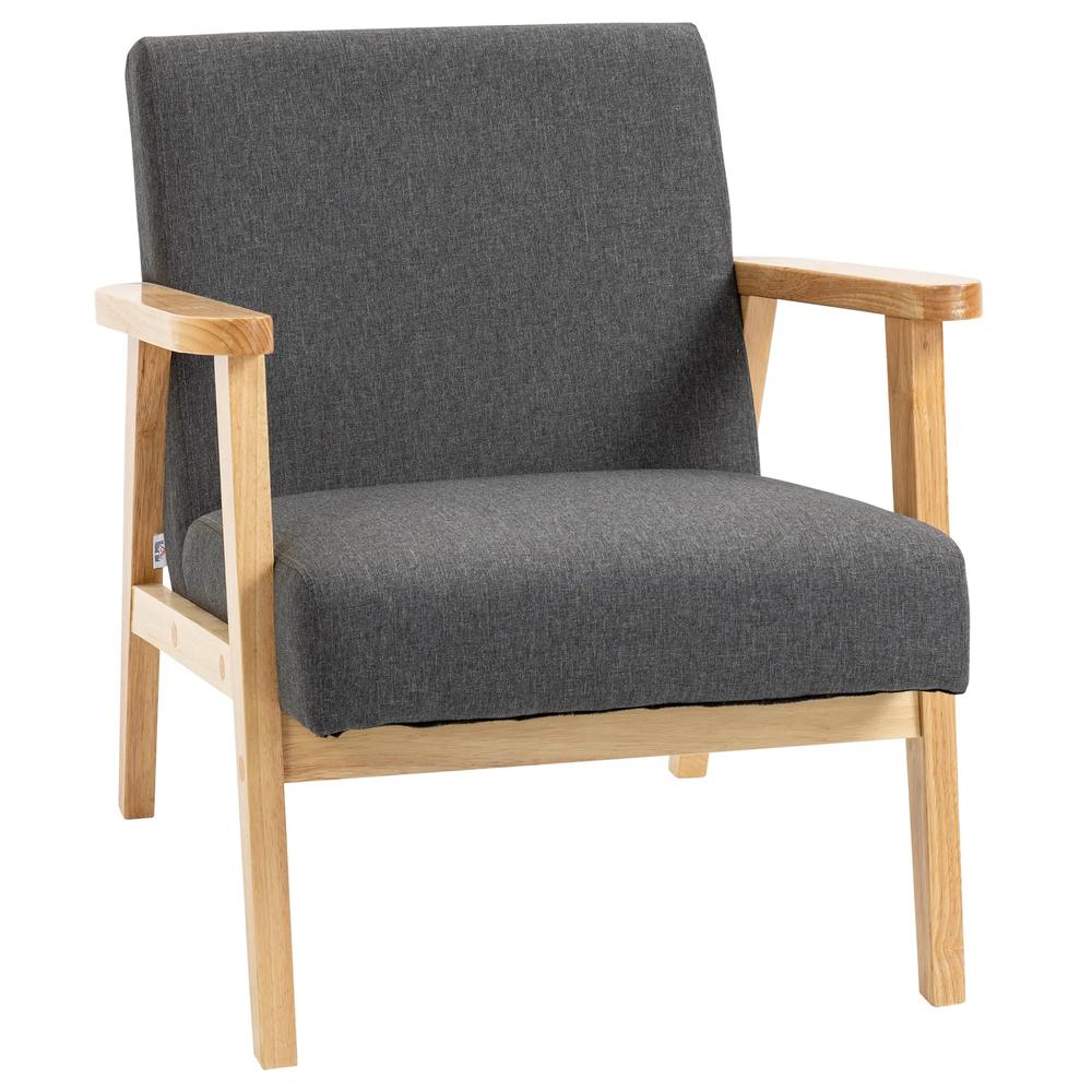 HOMCOM Fabric Accent Chair for Living Room, Arm Chair with Rubber Wood Frame and Padded Cushion, Dark Grey Additional View 10