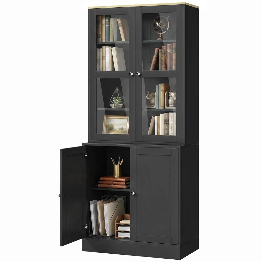 HOMCOM Modern Bookcase Display Storage Unit with Glass Doors Adjustable Shelves, Black Additional View 14