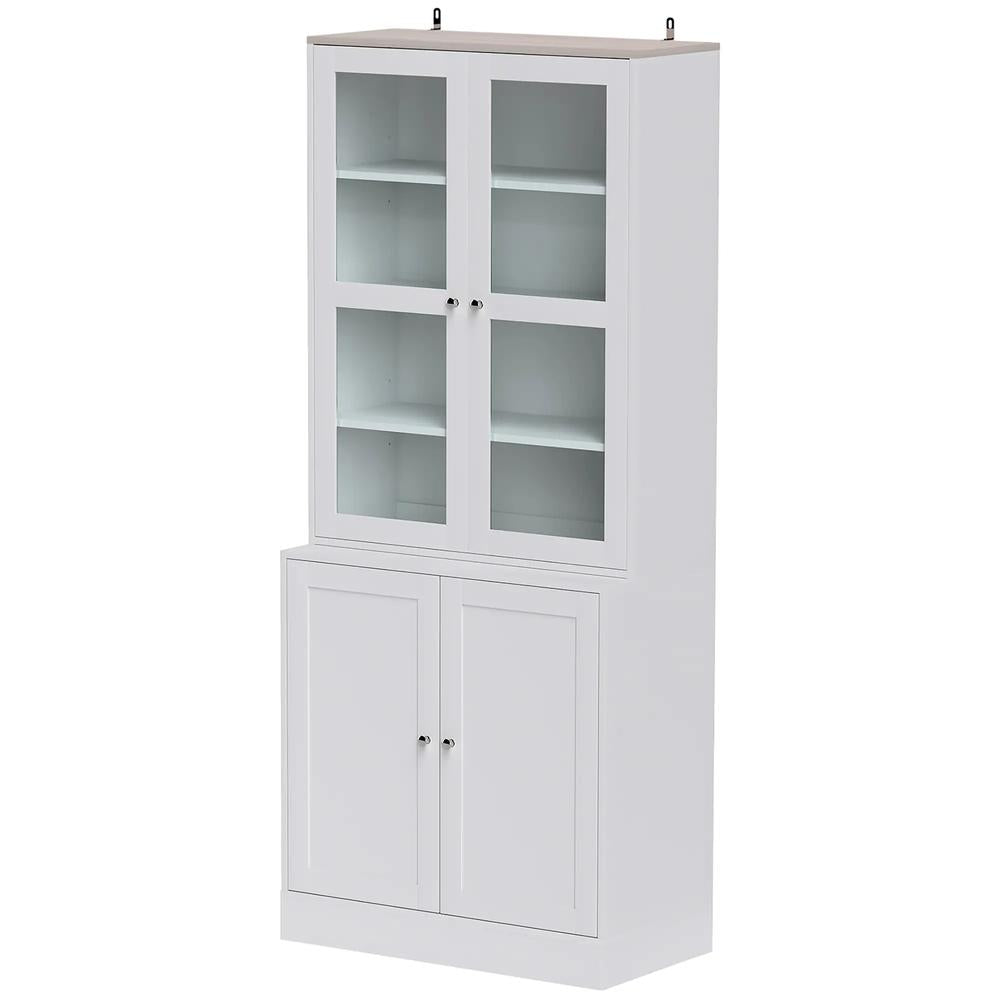 HOMCOM Double Storage Display Cabinet with Adjustable Shelves, MDF - White Additional View 13