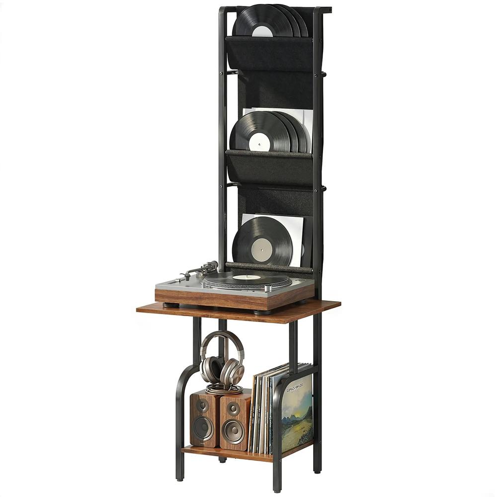 HOMCOM Vinyl Record Player Stand Record Storage with Player Stand Oxford Fabric Pockets Bottom Shelf Additional View 22