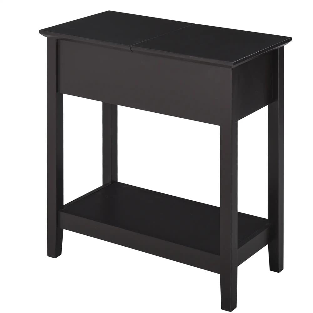 HOMCOM End Table, Narrow Side Table with Flip Top , Shelf, Dark Coffee Additional View 11