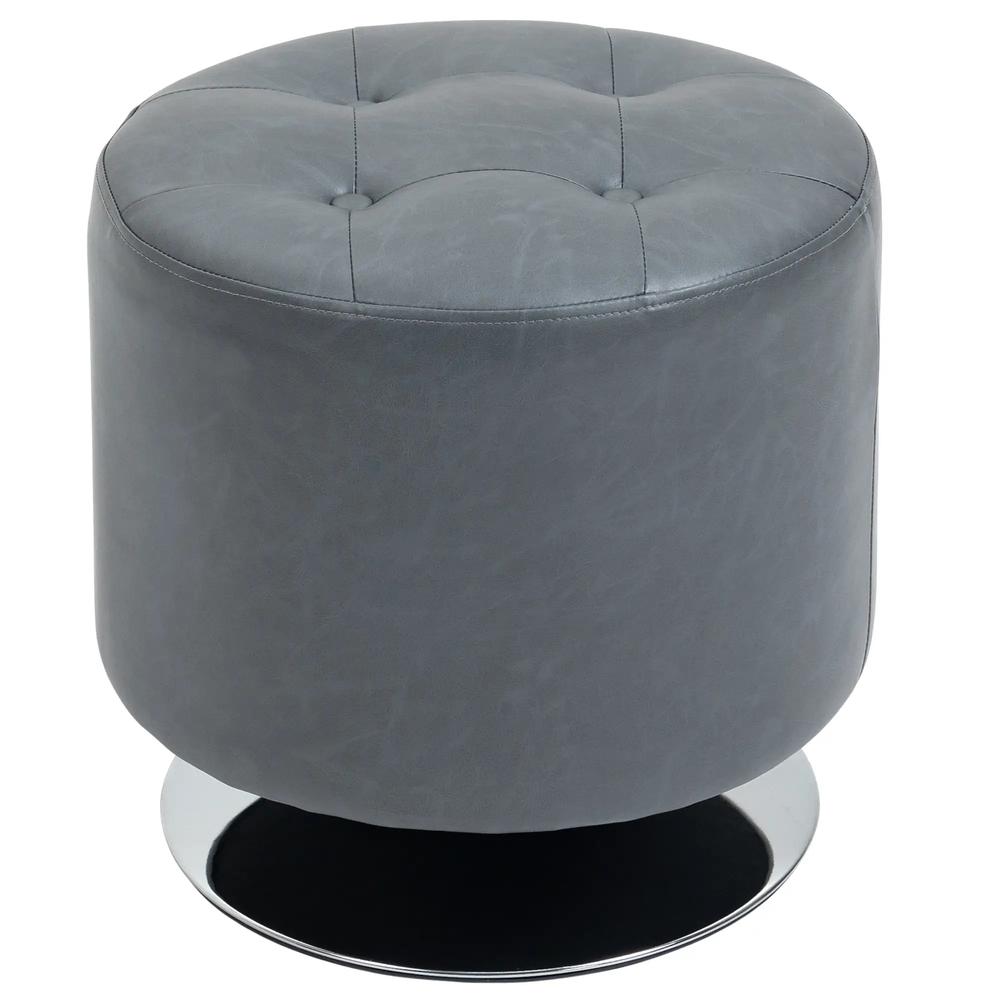 HOMCOM 360° Swivel Foot Stool Round PU Ottoman with Thick Sponge Padding and Solid Steel Base, Grey Additional View 10