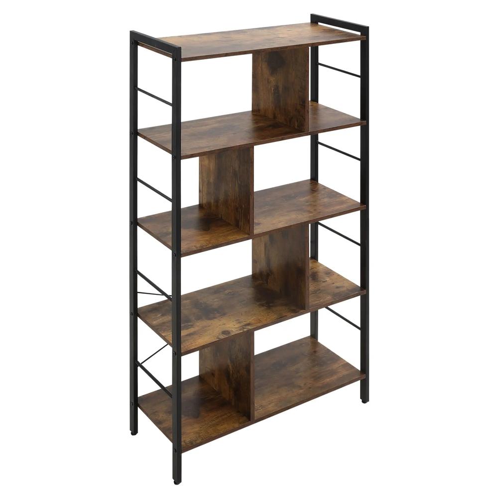 HOMCOM Industrial Storage Unit, 5 Tiers Bookcase with Open Compartments for Office Living Room, Bedroom, Rustic Brown and Black Additional View 13