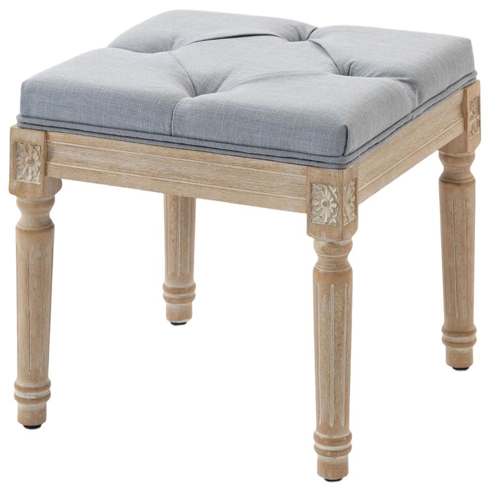 HOMCOM Vintage Foot Stool, Tufted Square Footrest with Wood Legs, Light Grey Additional View 11