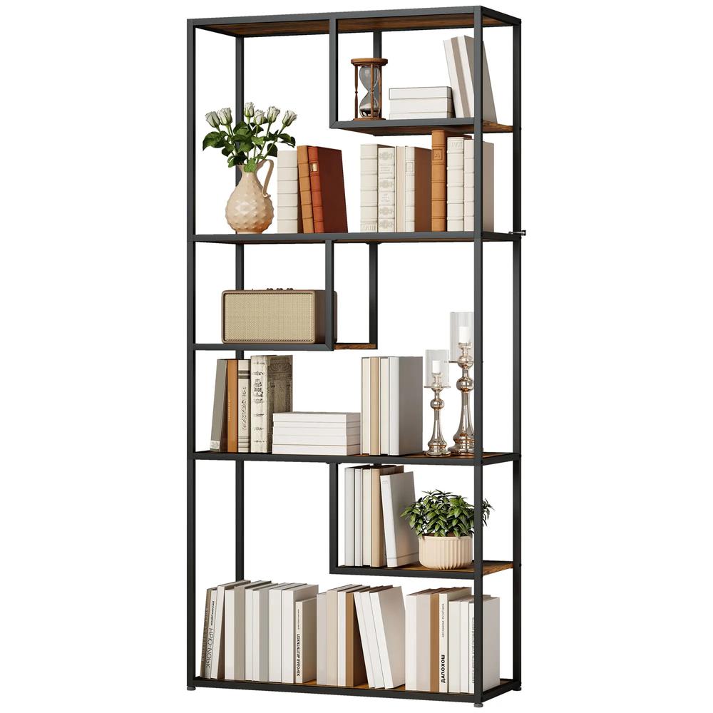 HOMCOM Industrial Bookcase Shelf, 6 Tier Metal Shelving, Storage Shelves for Living Room, Home Office, Bedroom, Rustic Brown Additional View 11