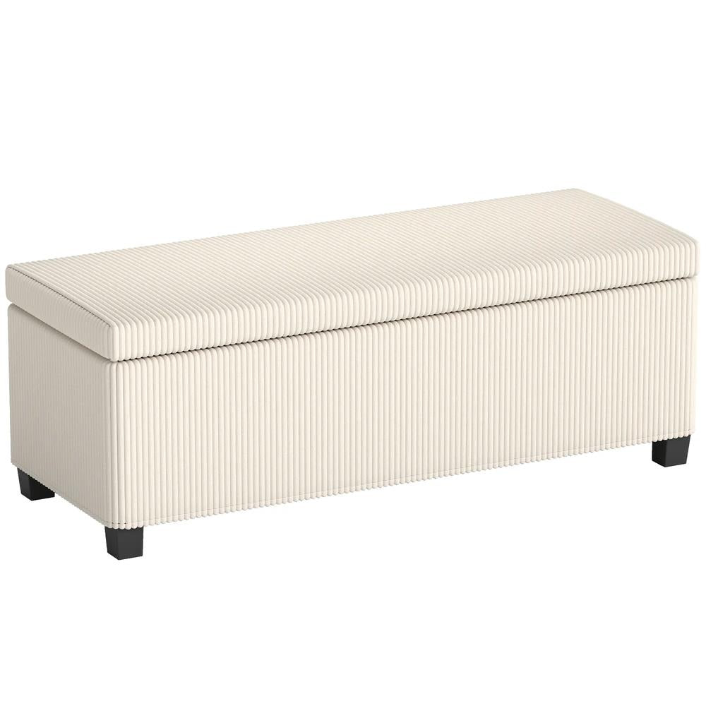 HOMCOM Storage Ottoman Bench, Corduroy Storage Chest Box with Wooden Legs, 112cm Bed End Bench for Living Room, Bedroom, Entryway, Hallway, Beige Additional View 11