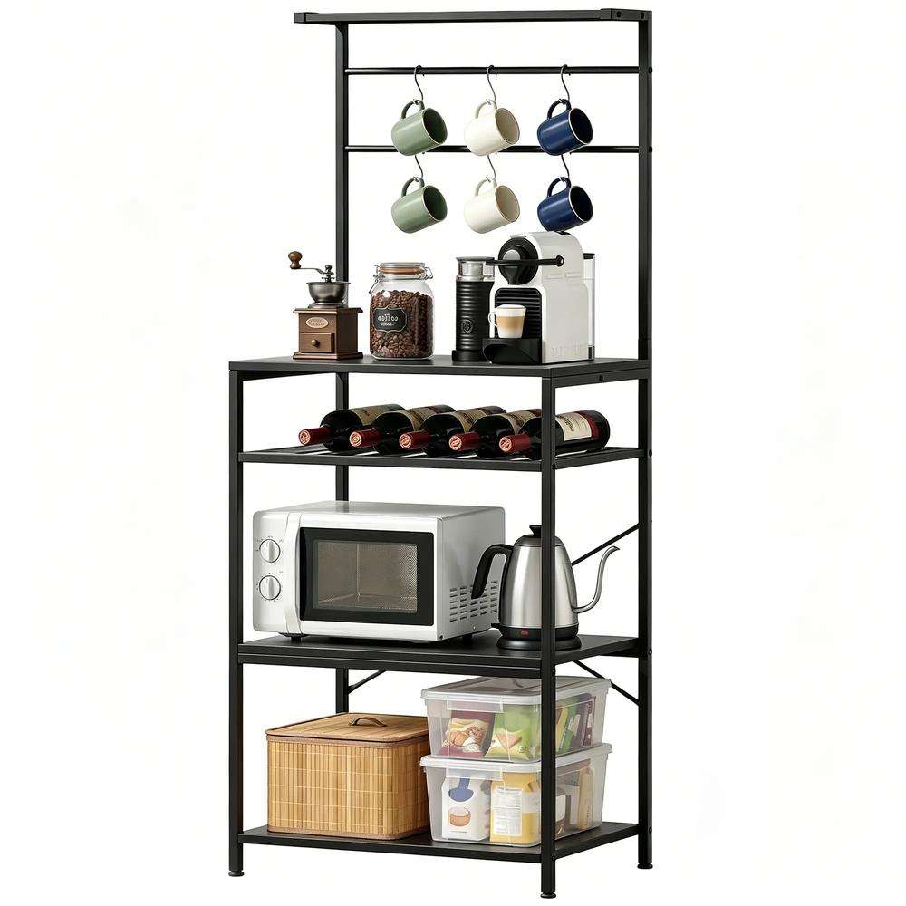 HOMCOM Freestanding Shelving Unit, Industrial Storage Shelf with 6 Hooks and Wine Rack for Living Room, Home Office Additional View 28