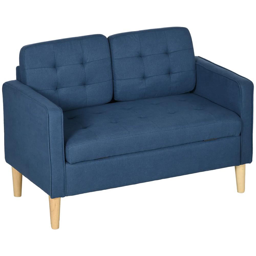 HOMCOM Modern Loveseat Sofa, Compact 2 Seater Sofa with Hidden Storage, 117cm Tufted Cotton Couch with Wood Legs Additional View 26