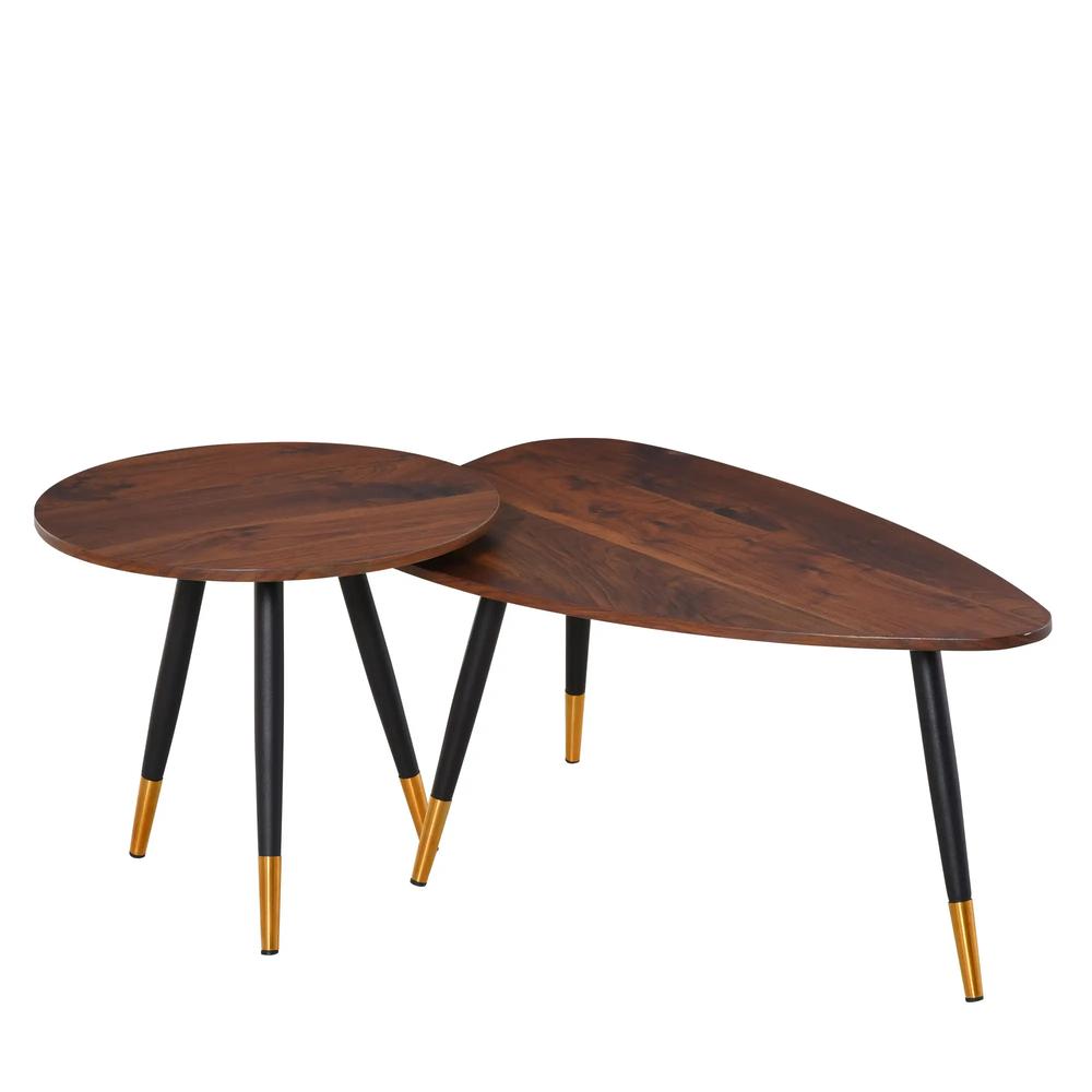 HOMCOM Set of Two Scandinavian-Style Coffee Tables - Walnut Additional View 11