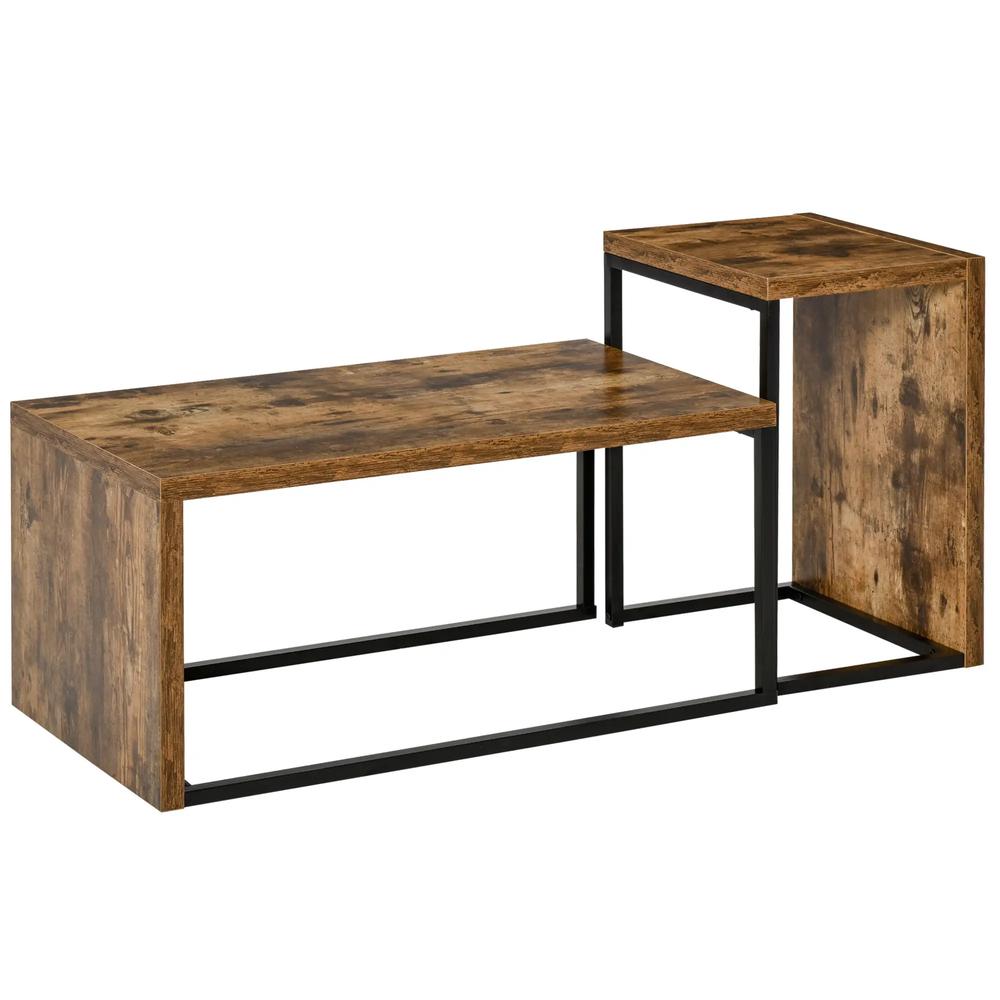 HOMCOM Nesting Coffee Table Set of 2, Industrial Stacking Side End Tables with Metal Frame for Living Room, Bedroom Additional View 21