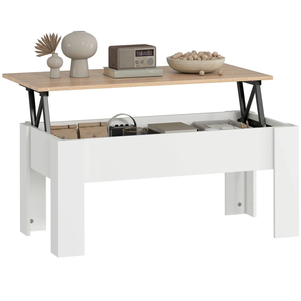 HOMCOM Lift Top Coffee Table with Hidden Storage Compartment, Lift Tabletop Pop-Up Center Table for Living Room Additional View 10