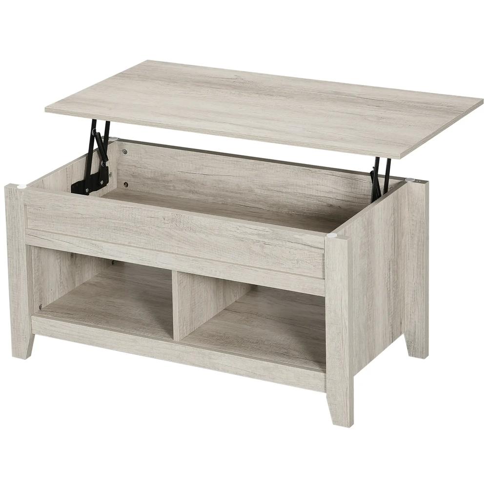 HOMCOM Lift Top Coffee Table w/ Hidden Storage Compartment Open Shelves Lift Tabletop Pop Up Centre Table for Living Room Oak Effect Additional View 10