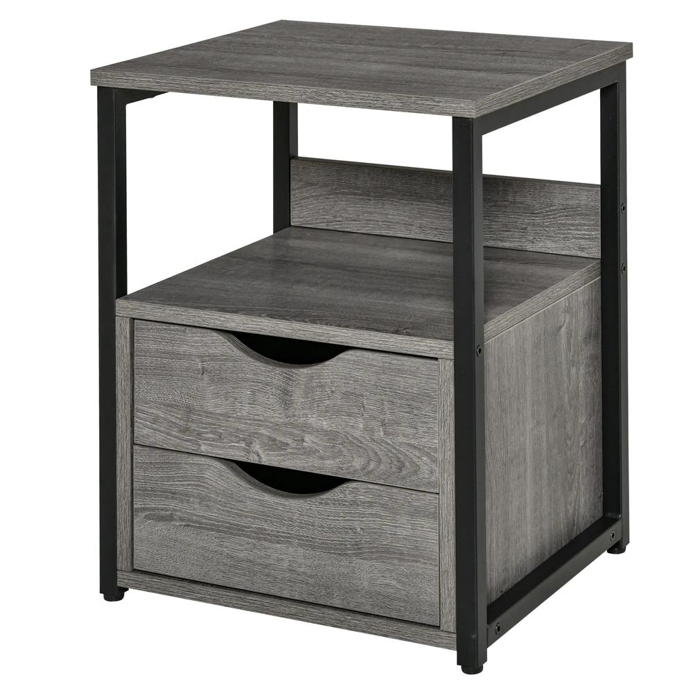 HOMCOM Industrial Side Table with Drawer, Sofa Table, Bedside Cabinet with Storage Shelf, Slim Nightstand for Living Room, Bedroom Additional View 21