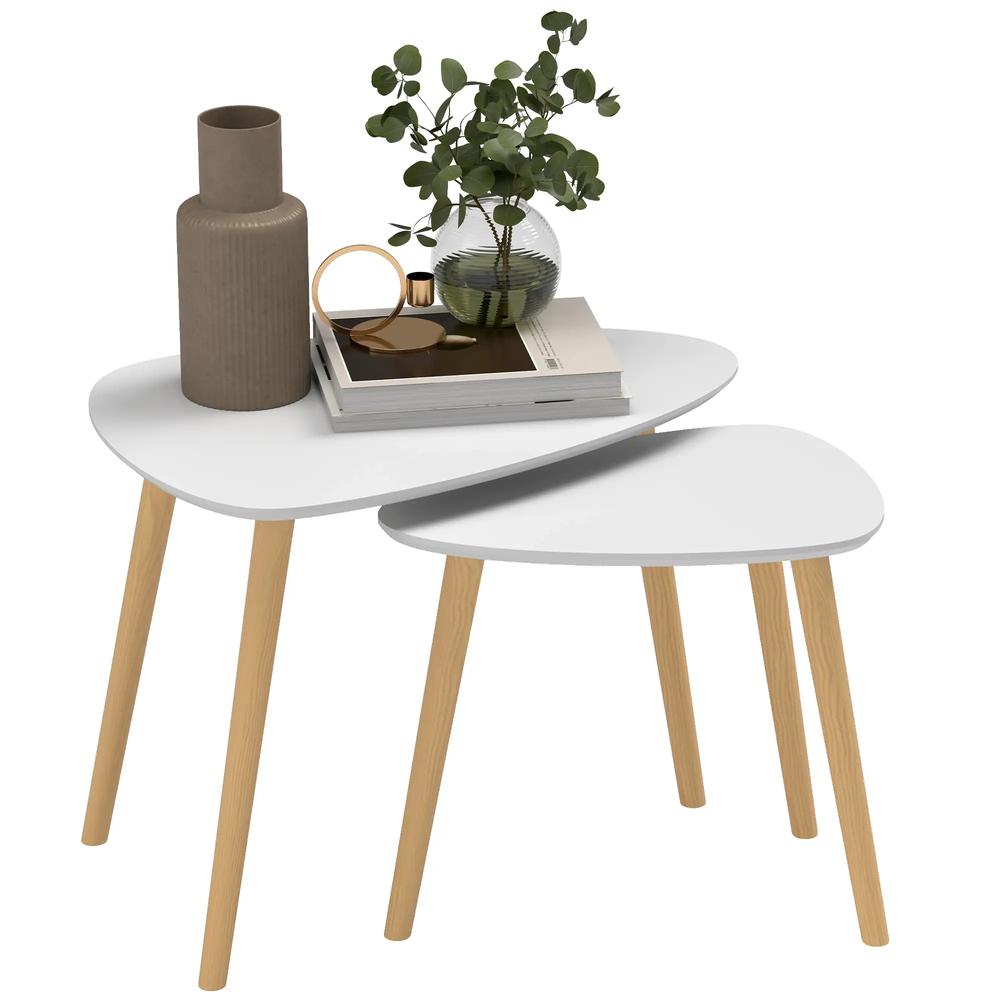 HOMCOM Nesting Coffee Table, Set of 2 Side Tables, Stacking End Tables with Solid Wood Legs, for Living Room Bedroom Additional View 21