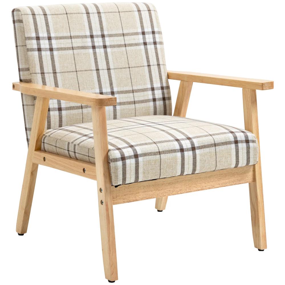 HOMCOM Modern One Seater Sofa for Living Room, Linen Fabric Small Couch with Rubber Wood Frame, Armrests, Lattice Pattern, Upholstered Armchair, Beige Additional View 10
