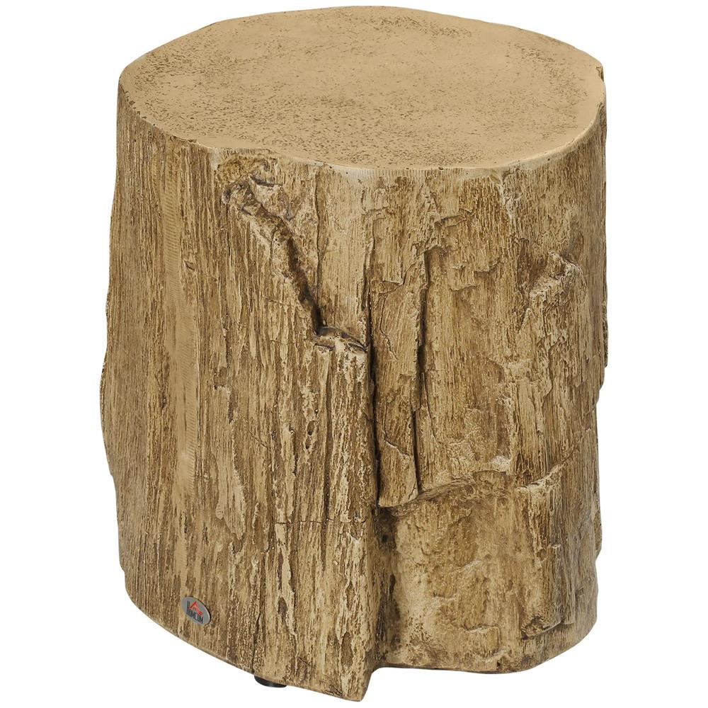 HOMCOM Tree Stump End Table, Round Concrete Side Table for Indoor and Outdoor Use, Natural Wood Effect Additional View 11