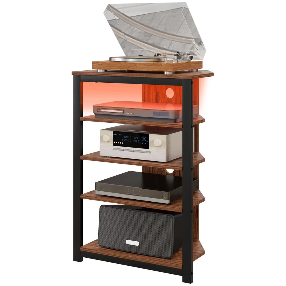 HOMCOM 4-Tier Corner TV Stand with Storage, LED Lights, Cable Management, Small Entertainment Centre for TVs up to 29", for Living Room, Bedroom, Brown Wood Effect Additional View 11