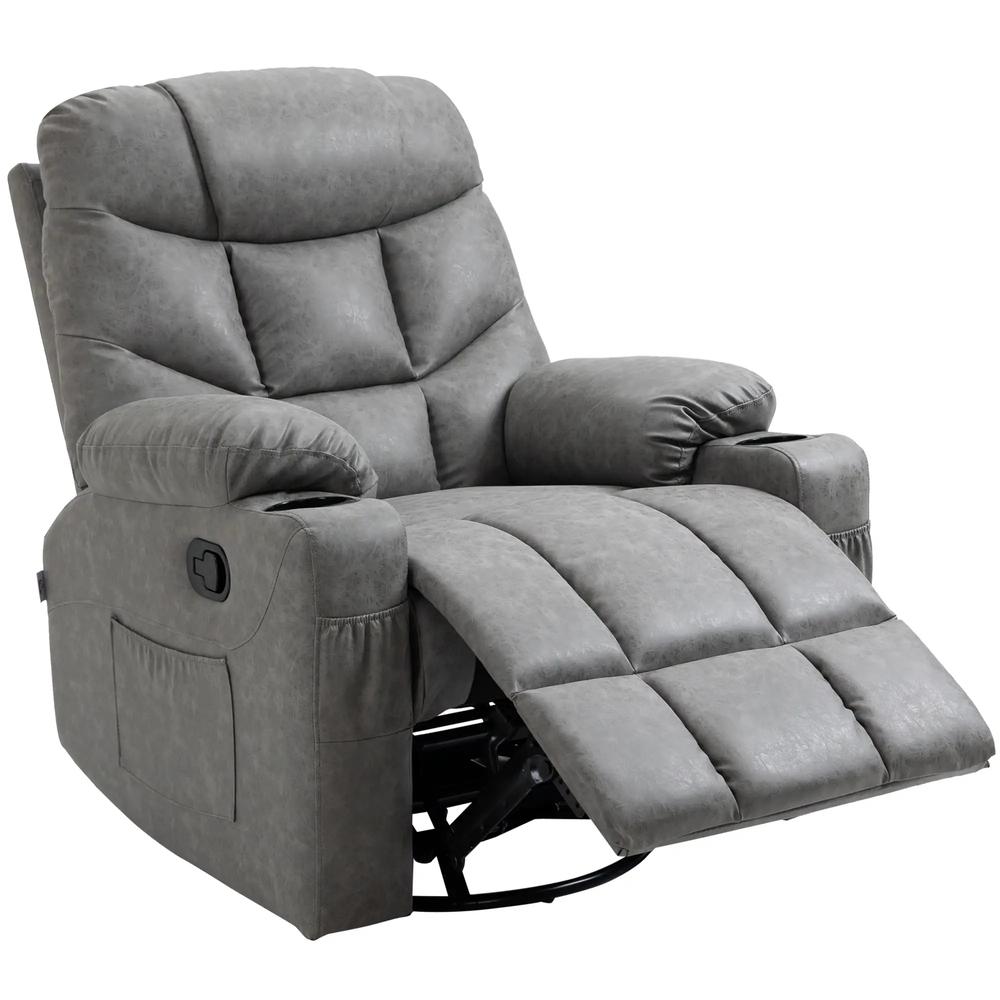 HOMCOM Thick Padded Faux Leather Recliner Armchair - Light Grey Additional View 12