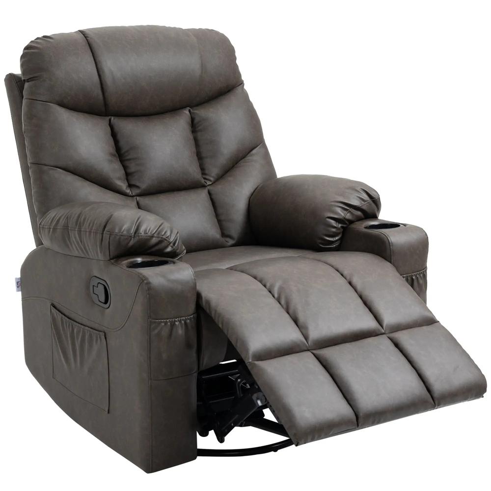 HOMCOM Manual Reclining Chair, Recliner Armchair with Swivel, Faux Leather, Footrest, Cup Holders, 86x93x102cm Additional View 35
