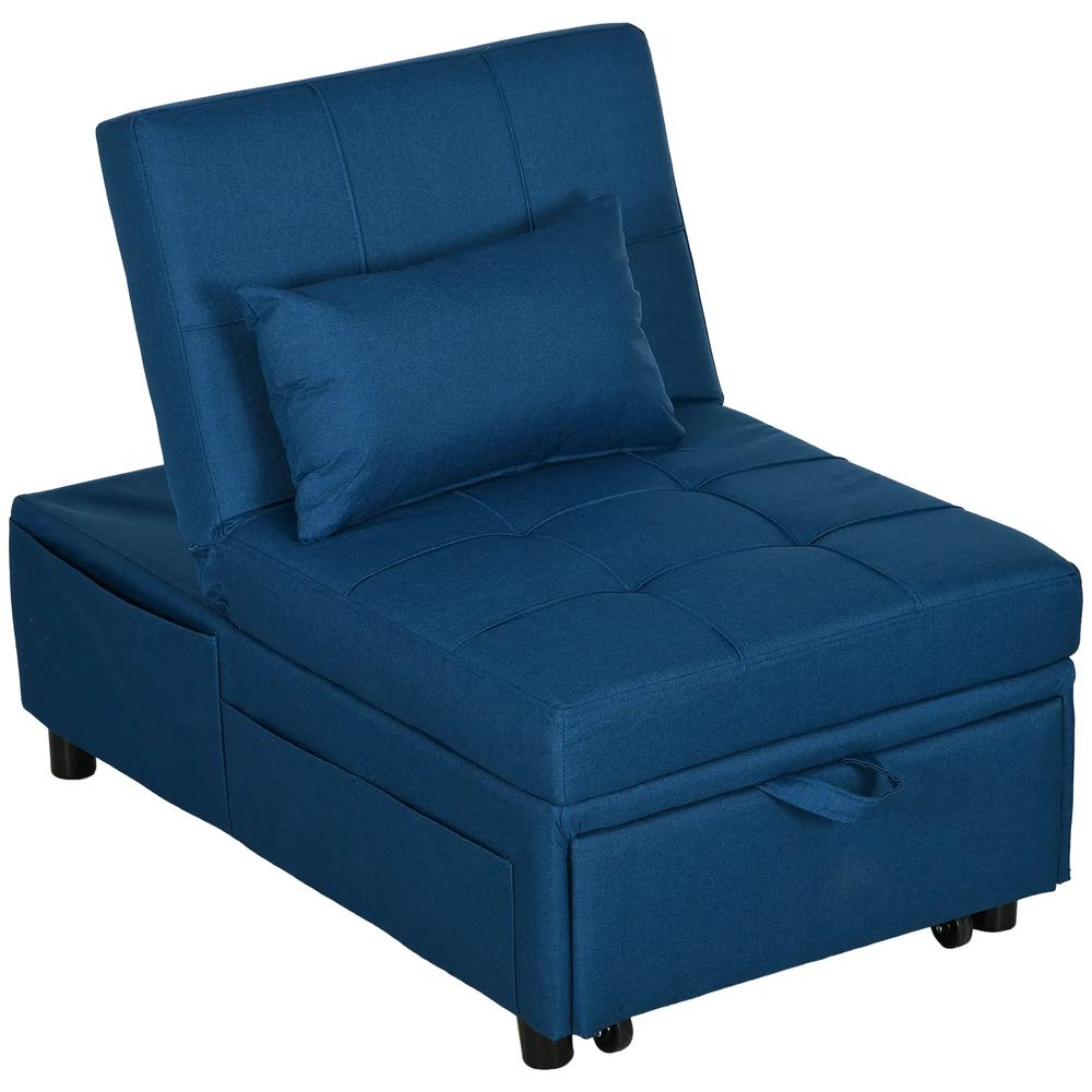 HOMCOM Convertible Chair Bed with Padding Seat, 4-in-1 Multi-Functional Sleeper Sofa Bed, Recliner with Adjustable Backrest, Side Pocket, Wheels and Pillow, for Living Room Additional View 22