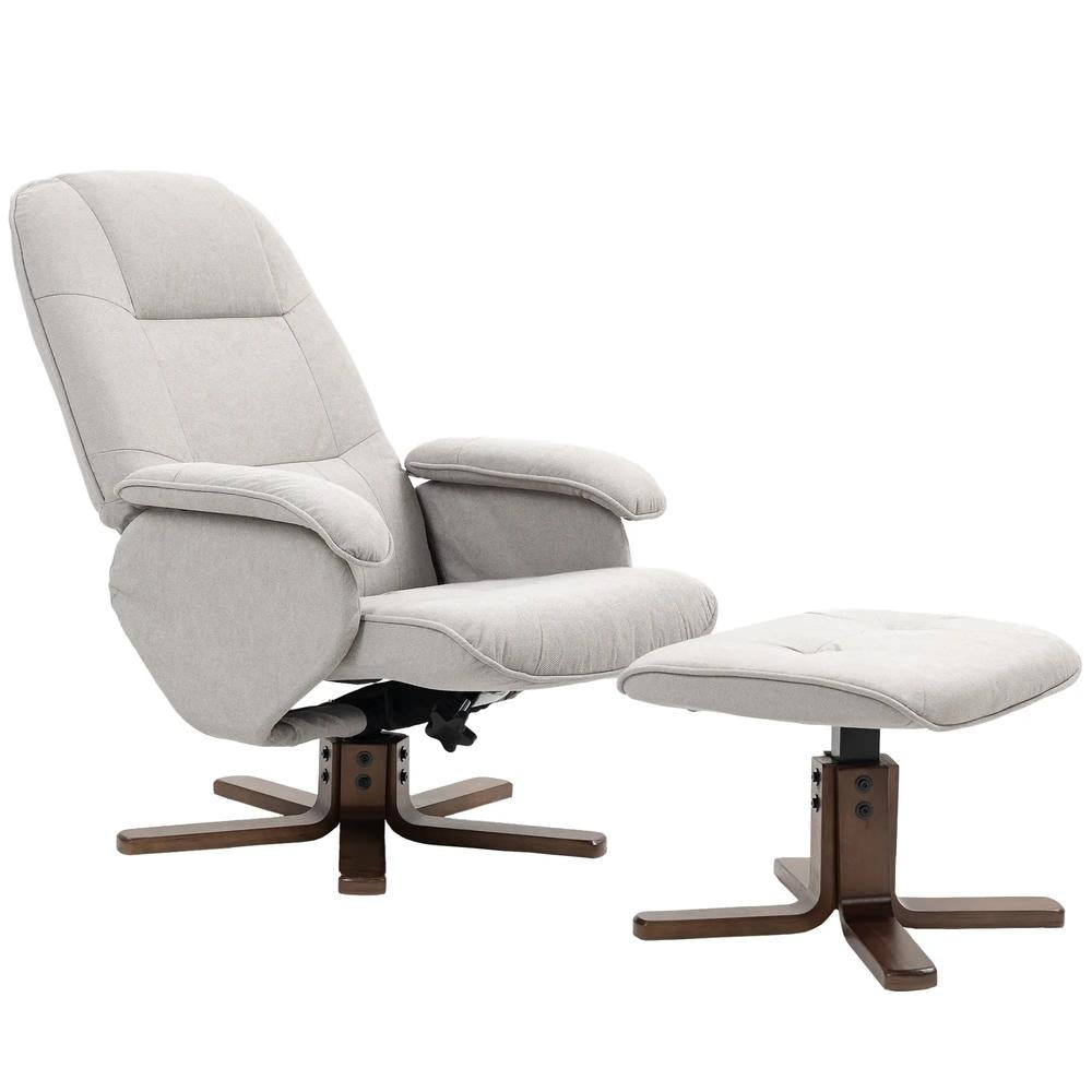 HOMCOM Linen Swivel Recliner Chair with Footstool, Upholstered Reclining Armchair with Wooden Base for Living Room Additional View 41