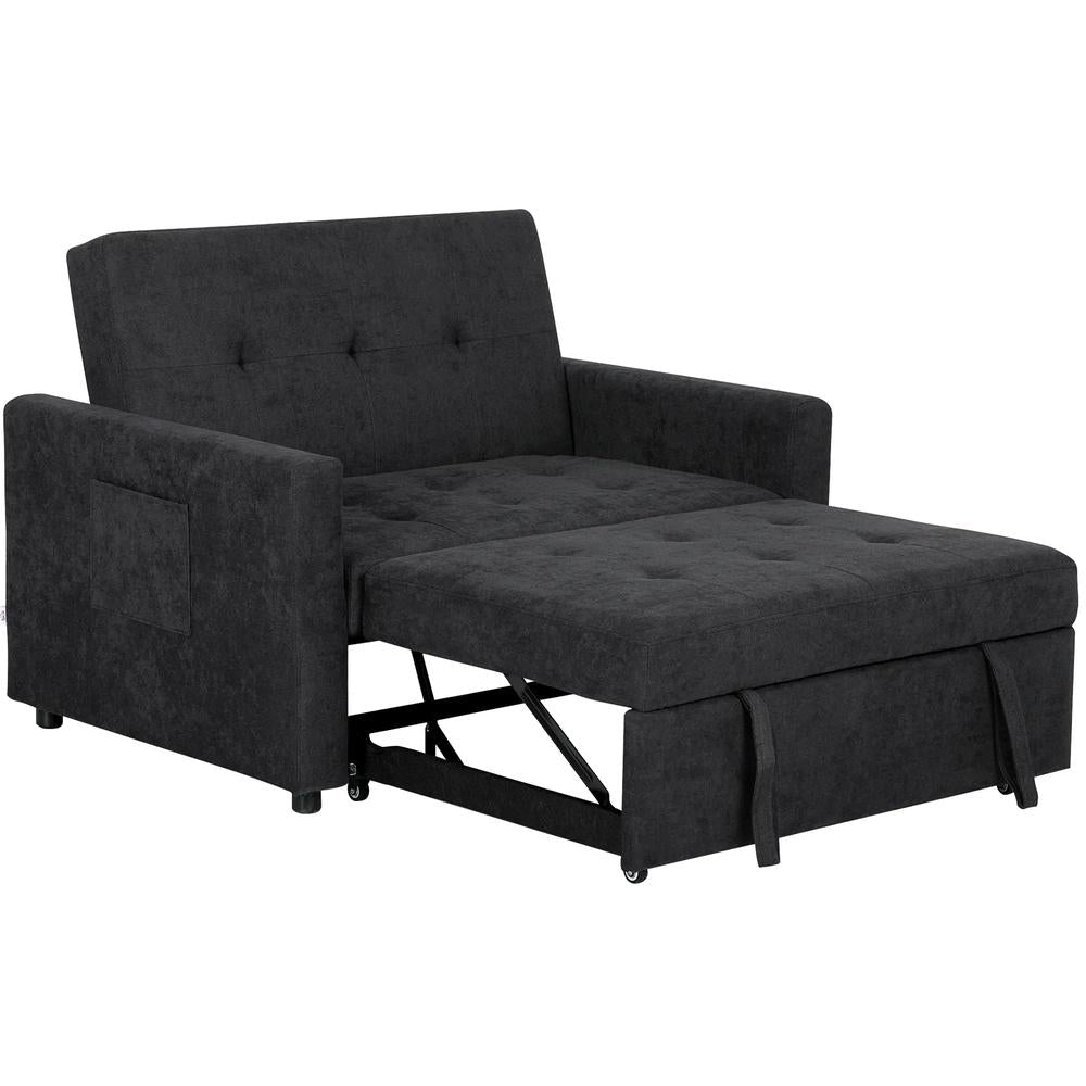 HOMCOM Loveseat Sofa Bed, Convertible Bed Settee with 2 Pillows, Side Pockets Additional View 59