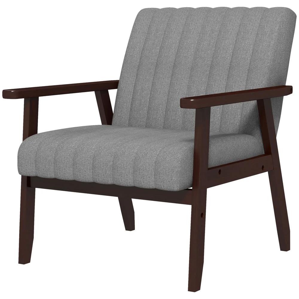 HOMCOM Mid Century Accent Chair, with Wooden Legs - Grey Additional View 11