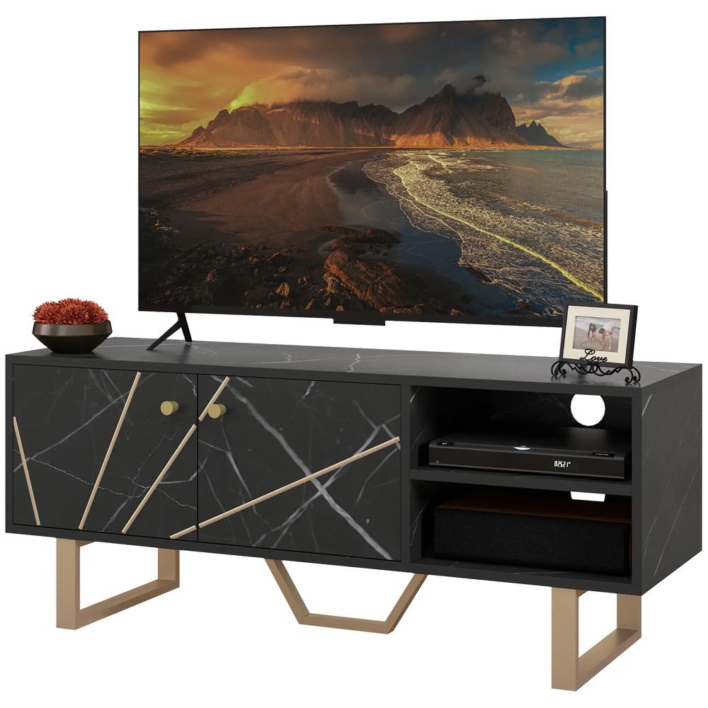 HOMCOM TV Stand Cabinet for TVs up to 50 Inches, TV Unit with Storage Shelves and Cupboard for Living Room, Black Marble Tone Additional View 11