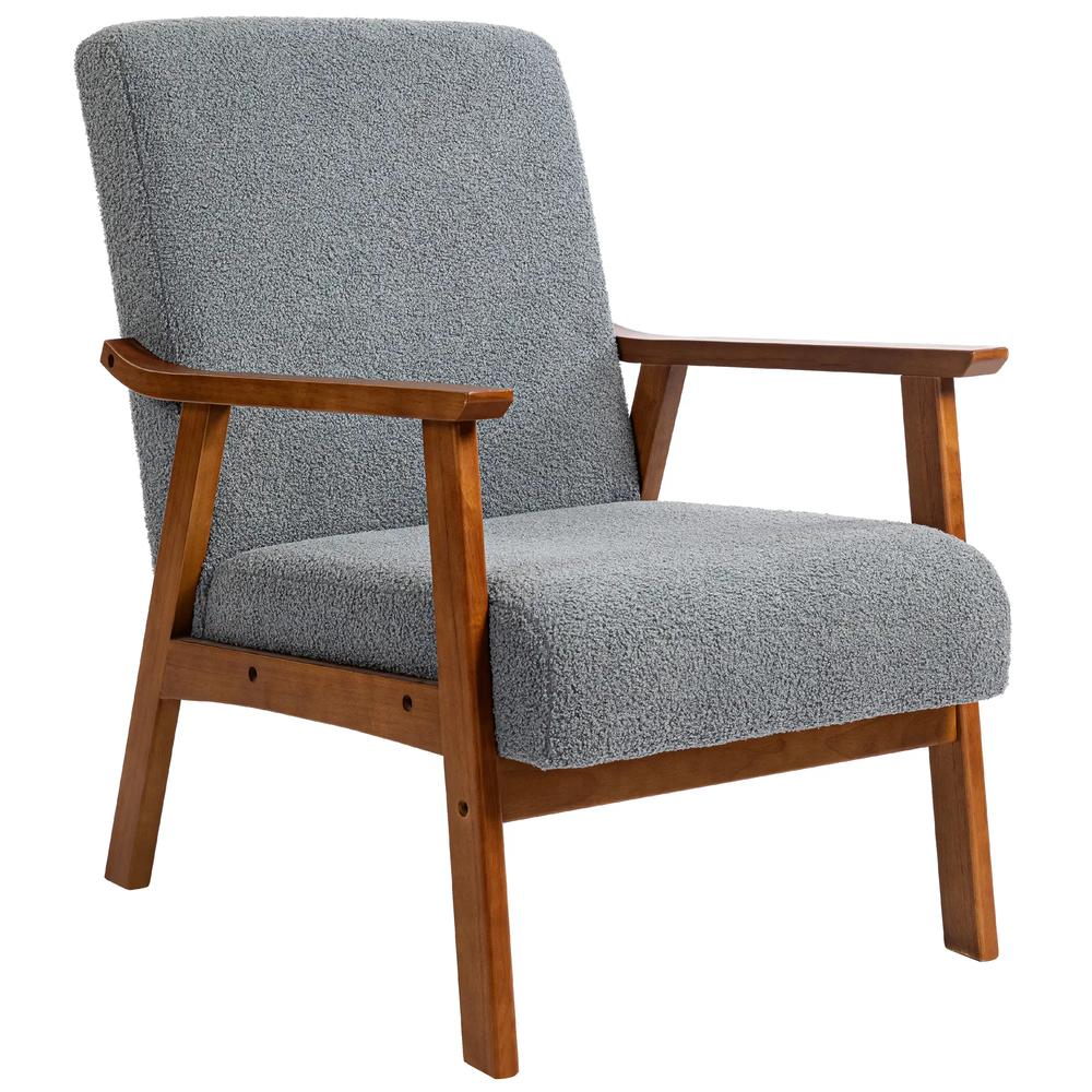 HOMCOM Armchair with Wide Seat, Boucle Accent Chair, Thick Padded Occasional Chair with Solid Wood Frame for Living Room Bedroom Home Office Reception Balcony, Grey Additional View 11
