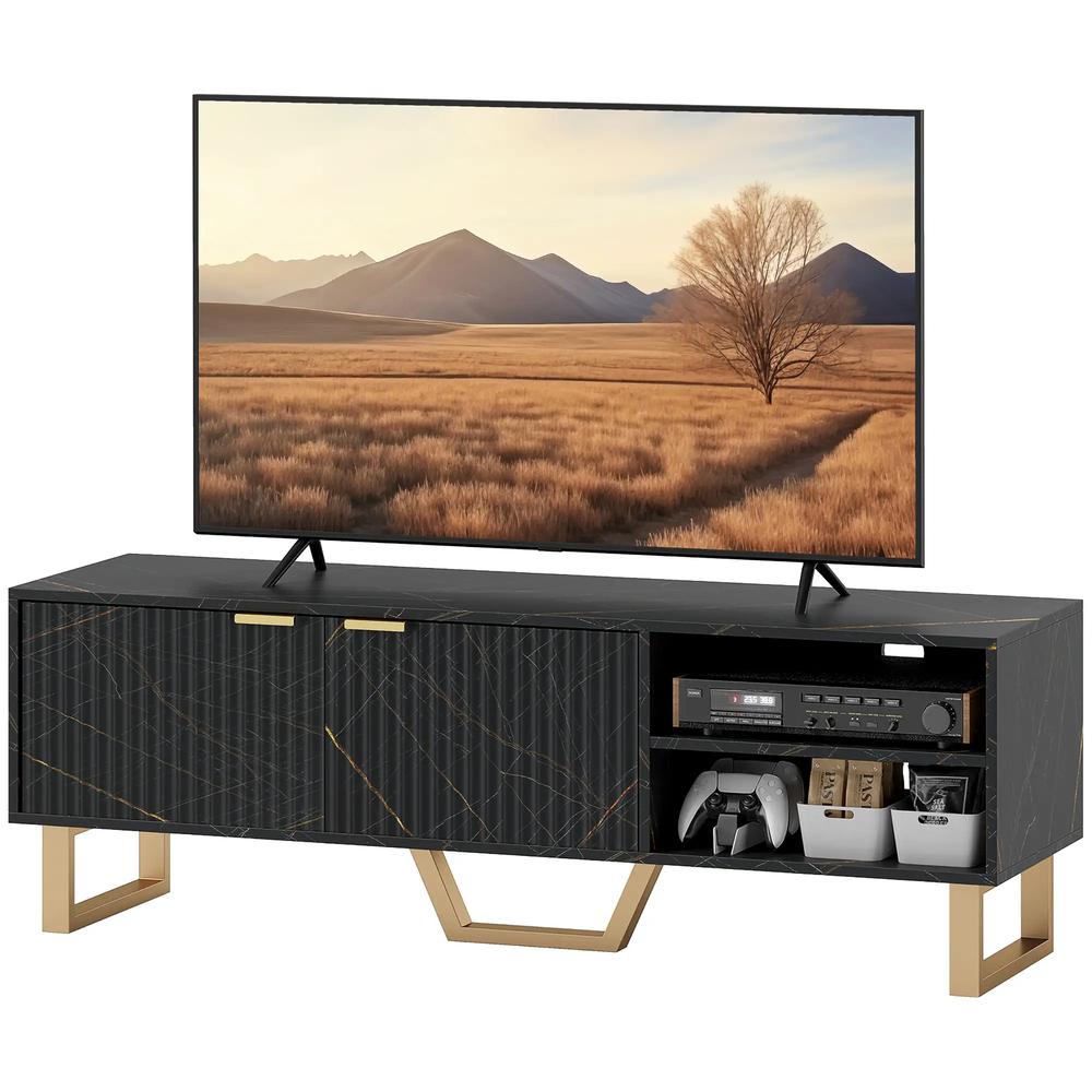 HOMCOM Marble Effect TV Unit, Modern TV Stand Cabinet for up to 70" TVs, with Shelves and Storage Cupboard, Fluted Door, Extra Centre Leg, Cable Management for Living Room Additional View 22