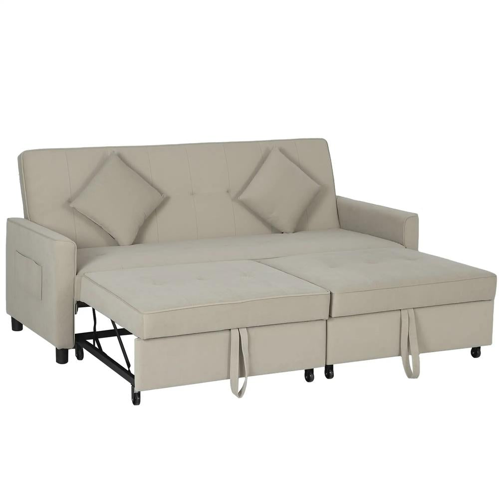 HOMCOM 3 Seater Velvet Sofa Bed, Convertible Pull-Out Sofa Bed with Adjustable Backrest, Space Saving Living Room Sofa, Beige Additional View 12