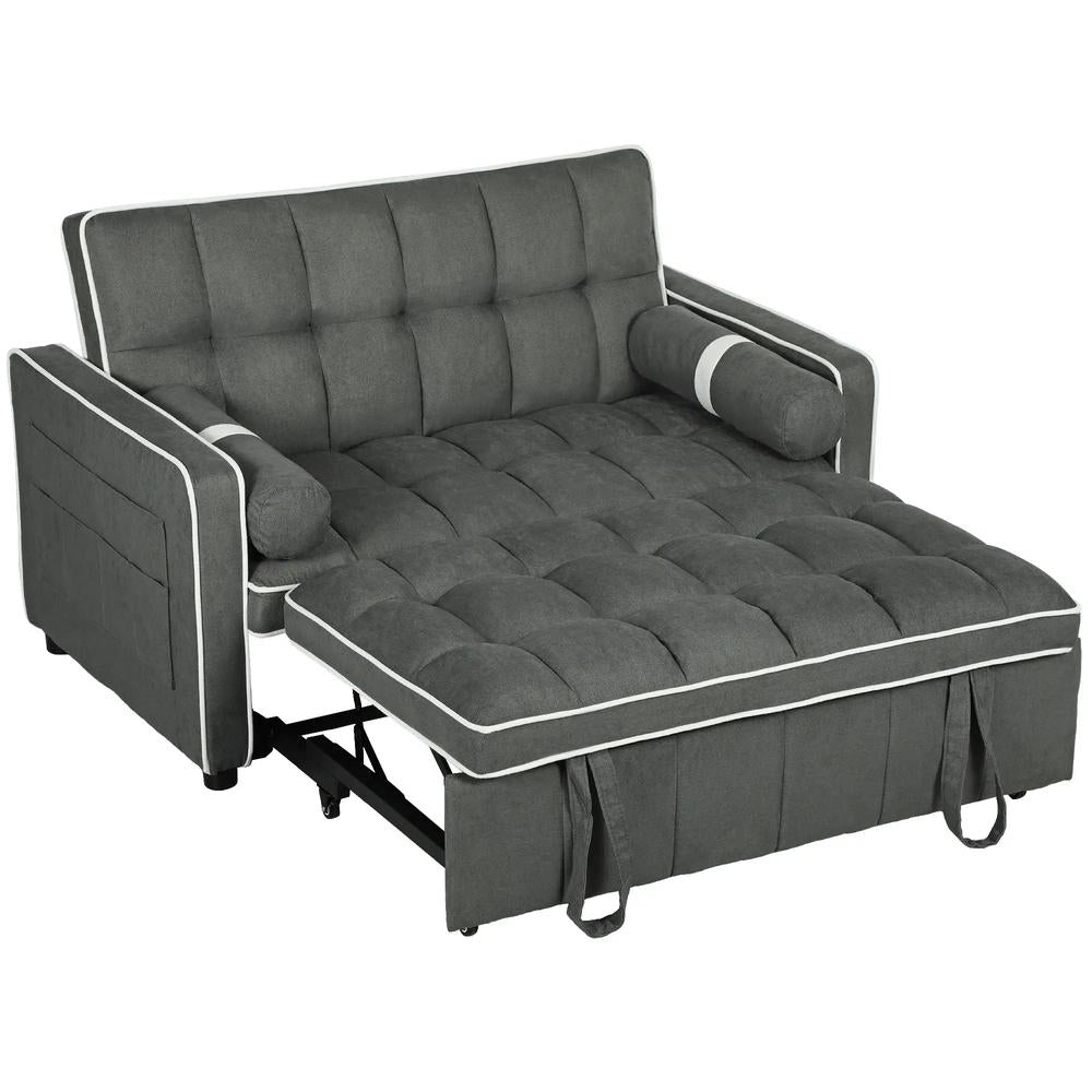 HOMCOM Two-Seater Linen-Look Sofa Bed - Charcoal Grey Additional View 11