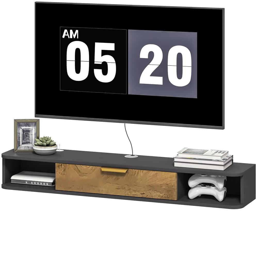 HOMCOM 120 cm Floating TV Stand with Storage - Charcoal Grey Additional View 10