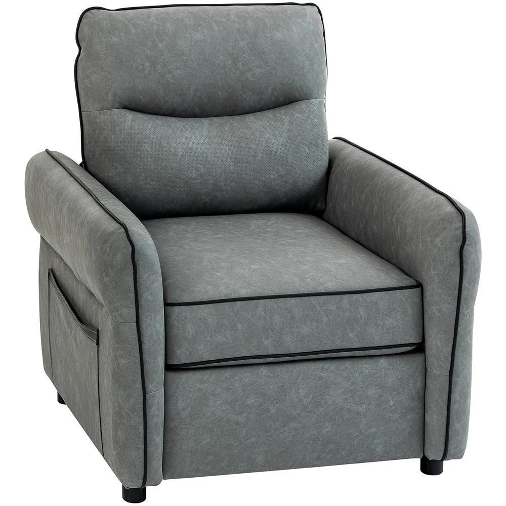 HOMCOM Accent Chair, Faux Leather Armchair - Grey Additional View 11